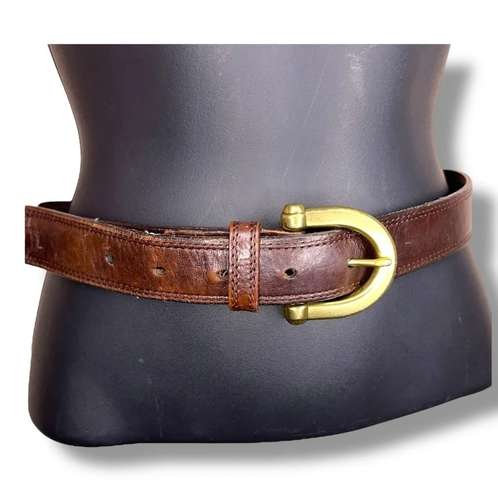 Y2K Vintage Fossil Medium Mens Brown Leather Belt Brass Buckle Classic